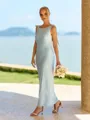 Luxurious Sheath Scoop Bow Ankle-Length Jersey Bridesmaid Dress