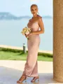 Show-stopping Sheath Straps Pleated Ankle-Length Silk Like Satin Corset Bridesmaid Dress