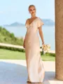 Mesmerizing Sheath V-Neck Short Sleeves Floor-Length Silk Like Satin Bridesmaid Dress