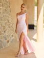 Striking Sheath Cowl Pleated Floor-Length Silk Like Satin Corset Bridesmaid Dress