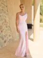 Striking Sheath Cowl Pleated Floor-Length Silk Like Satin Corset Bridesmaid Dress