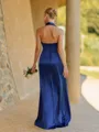 Aristocratic Sheath Halter Pleated Floor-Length Silk Like Satin Bridesmaid Dress
