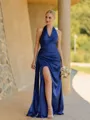 Aristocratic Sheath Halter Pleated Floor-Length Silk Like Satin Bridesmaid Dress