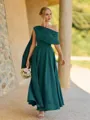 Magnificent A-line One-Shoulder Pleated Ankle-Length Corset Bridesmaid Dress