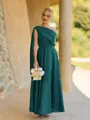Magnificent A-line One-Shoulder Pleated Ankle-Length Corset Bridesmaid Dress