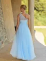 Splendiferous A-line One-Shoulder Pleated Floor-Length Tulle Corset Bridesmaid Dress