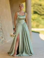 Unforgettable A-line Straps Floor-Length Silk Like Satin Corset Bridesmaid Dress