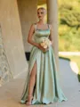 Unforgettable A-line Straps Floor-Length Silk Like Satin Corset Bridesmaid Dress