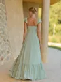 Unique A-line Straps Ruffles Floor-Length Chiffon Corset Bridesmaid Dress