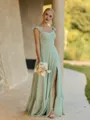 Unique A-line Straps Ruffles Floor-Length Chiffon Corset Bridesmaid Dress