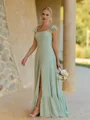 Unique A-line Straps Ruffles Floor-Length Chiffon Corset Bridesmaid Dress