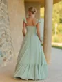 Unique A-line Straps Ruffles Floor-Length Chiffon Corset Bridesmaid Dress