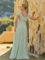Stunning A-line V-Neck Short Sleeves Sash/Ribbon/Belt Floor-Length Chiffon Bridesmaid Dress