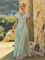 Stunning A-line V-Neck Short Sleeves Sash/Ribbon/Belt Floor-Length Chiffon Bridesmaid Dress