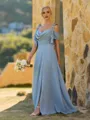 Classy A-line Cold Shoulder Pleated Floor-Length Chiffon Bridesmaid Dress