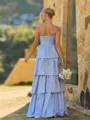 Glamorous A-line Spaghetti Straps Cascading Ruffles Floor-Length Charmeuse Corset Bridesmaid Dress
