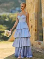 Glamorous A-line Spaghetti Straps Cascading Ruffles Floor-Length Charmeuse Corset Bridesmaid Dress