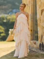 Hermosos Sheath Halter Cascading Ruffles Floor-Length Chiffon Bridesmaid Dress