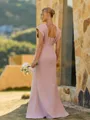 Perfect Sheath V-Neck Short Sleeves Pleated Floor-Length Stretch Crepe Bridesmaid Dress