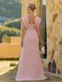 Perfect Sheath V-Neck Short Sleeves Pleated Floor-Length Stretch Crepe Bridesmaid Dress