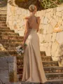 Glam Sheath Halter Pleated Floor-Length Jersey Bridesmaid Dress