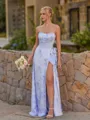 Elegant A-line Straight Bow Floor-Length Corset Bridesmaid Dress
