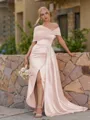 Opulent Sheath Pleated Floor-Length Satin Corset Bridesmaid Dress