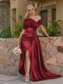 Opulent Sheath Pleated Floor-Length Satin Corset Bridesmaid Dress