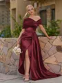 Opulent Sheath Pleated Floor-Length Satin Corset Bridesmaid Dress