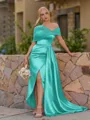 Opulent Sheath Pleated Floor-Length Satin Corset Bridesmaid Dress