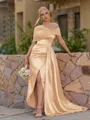 Opulent Sheath Pleated Floor-Length Satin Corset Bridesmaid Dress