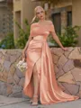 Opulent Sheath Pleated Floor-Length Satin Corset Bridesmaid Dress