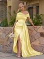 Opulent Sheath Pleated Floor-Length Satin Corset Bridesmaid Dress
