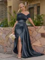 Opulent Sheath Pleated Floor-Length Satin Corset Bridesmaid Dress