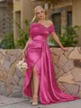Opulent Sheath Pleated Floor-Length Satin Corset Bridesmaid Dress