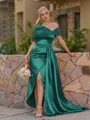 Opulent Sheath Pleated Floor-Length Satin Corset Bridesmaid Dress
