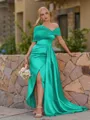 Opulent Sheath Pleated Floor-Length Satin Corset Bridesmaid Dress