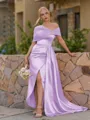 Opulent Sheath Pleated Floor-Length Satin Corset Bridesmaid Dress