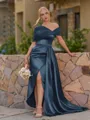 Opulent Sheath Pleated Floor-Length Satin Corset Bridesmaid Dress