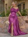 Opulent Sheath Pleated Floor-Length Satin Corset Bridesmaid Dress