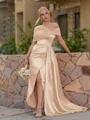 Opulent Sheath Pleated Floor-Length Satin Corset Bridesmaid Dress
