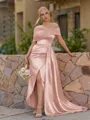 Opulent Sheath Pleated Floor-Length Satin Corset Bridesmaid Dress