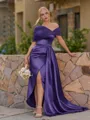 Opulent Sheath Pleated Floor-Length Satin Corset Bridesmaid Dress