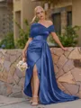 Opulent Sheath Pleated Floor-Length Satin Corset Bridesmaid Dress