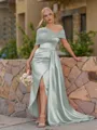 Opulent Sheath Pleated Floor-Length Satin Corset Bridesmaid Dress