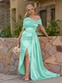 Opulent Sheath Pleated Floor-Length Satin Corset Bridesmaid Dress