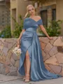 Opulent Sheath Pleated Floor-Length Satin Corset Bridesmaid Dress
