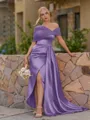 Opulent Sheath Pleated Floor-Length Satin Corset Bridesmaid Dress
