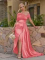 Opulent Sheath Pleated Floor-Length Satin Corset Bridesmaid Dress
