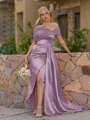 Opulent Sheath Pleated Floor-Length Satin Corset Bridesmaid Dress
